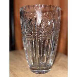 VINTAGE LAUSITZER HEAVY DEEP CUT CRYSTAL VASE HOBSTAR 9" OVER 4 POUNDS GERMANY